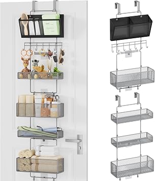 HapiRm Over Door Organizer Hanging - 6 Tier Over The Door Storage with Visual Pockets & Hooks, with 4 Metal Large Capacity Baskets for Bathroom Bedroom Kitchen Pantry CabinetGrey