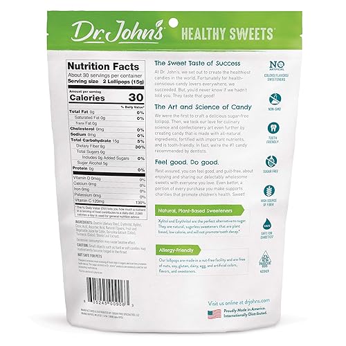 Miniatura 8 de Dr. John's - Caramelos sin azúcar, paletas saludables con cero azúcar, aperitivos bajos en calorías, dulces duros aptos para Keto, dientes de fruta