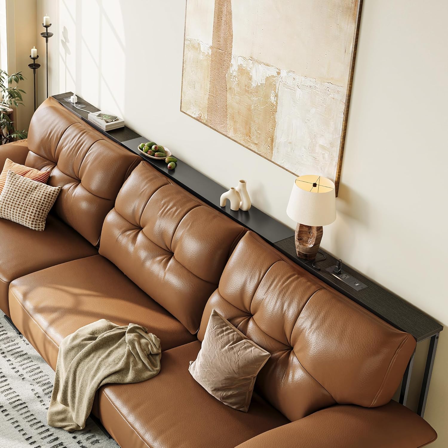 huuger narrow sofa table with 2 power outlets, 110.2-157.5 inch adjustable length, behind the couch table with usb-c port, long entryway console table, anti-tip kit, for living room, black black 110.2-”157.5”w x 29.5h“