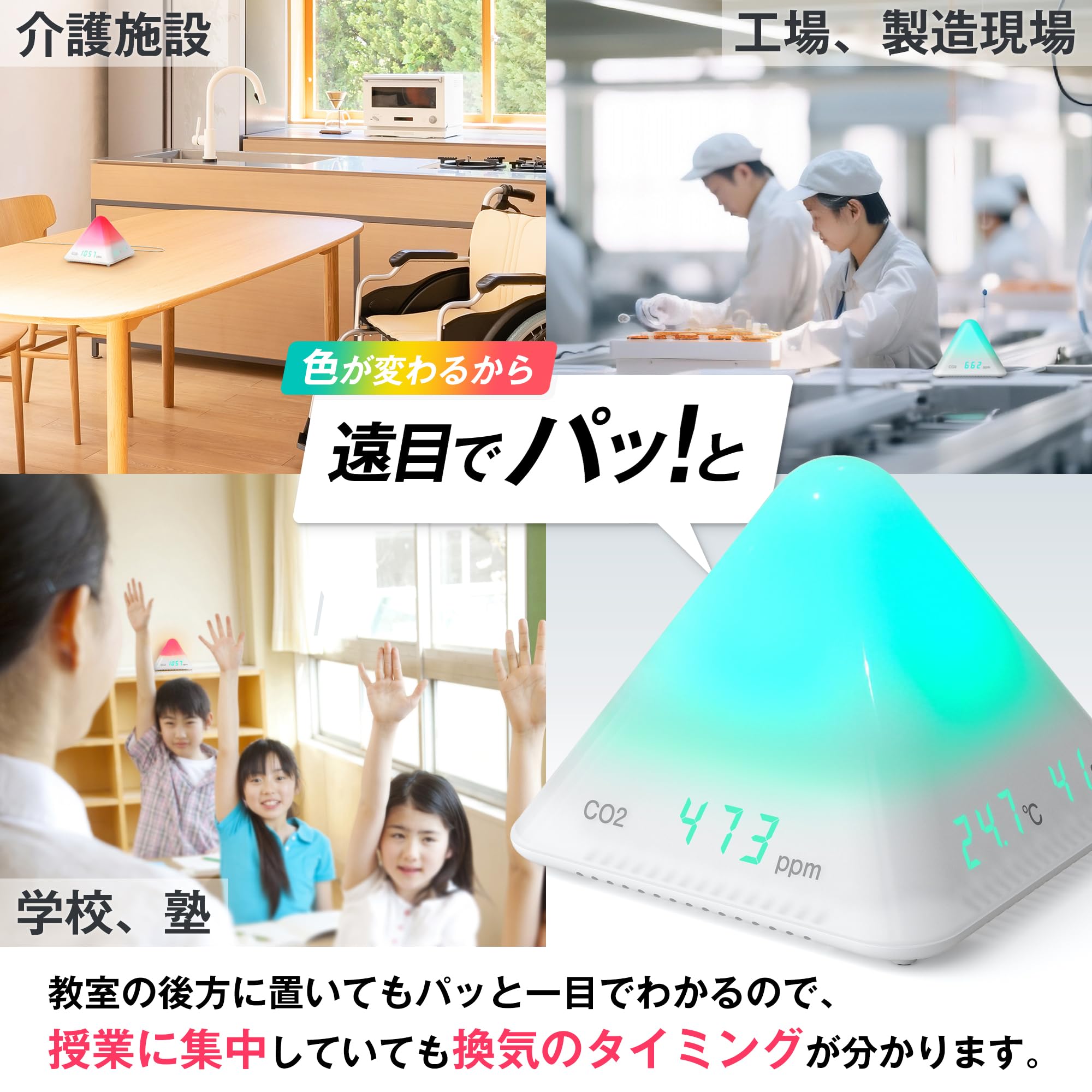 Amazon.co.jp: プラス CO2モニター 二酸化炭素濃度計 換気の目安を色で