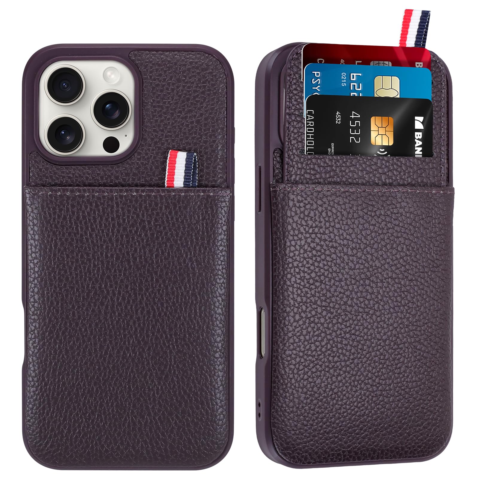 WPCase Wallet Phone Case for iPhone 16 Pro Max Case with Card Holder for Men Women, Dark Purple Leather Protective Phone Cover for iPhone 16 Pro Max