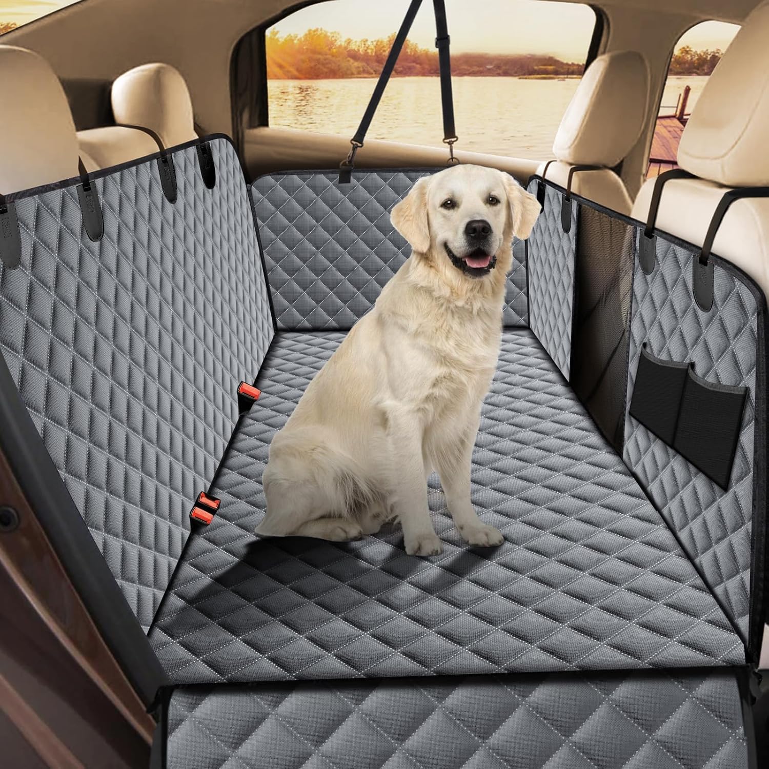 Dog Car Seat Cover for Ford Bronco Sport 2024 2023 2022 2021-, Pets 100% Waterproof Seat Cover Hard Bottom Car Seat Cover for Dogs Back Seat Extender for Dogs with Side Flap,Grey