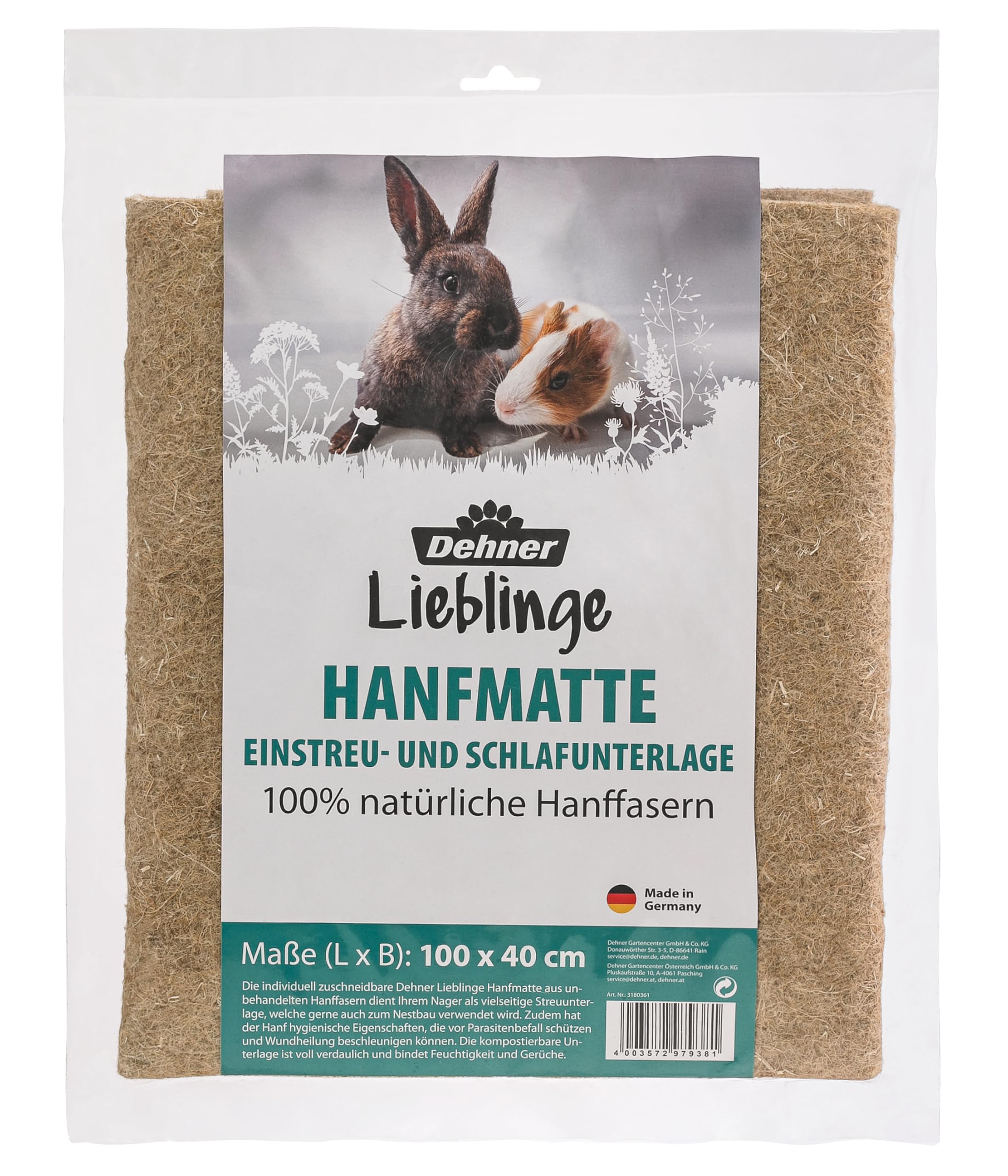 Dehner Rodent Accessory Hemp Mat Approx. 100 x 40 cm, hemp natural