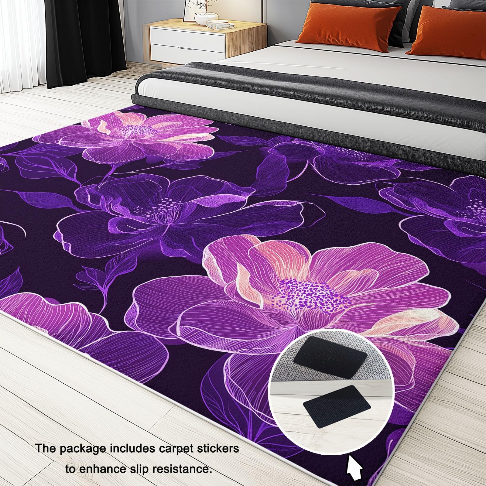 Tapis en Flanelle Douce 120 x 180 cm Un Parfum Floral Onirique Élégant Luxueux Tapis de Salon Moderne, Antidérapant et Lavable en Machine – Idéal Chambre – Poils Courts Facile à Nettoyer, Violet