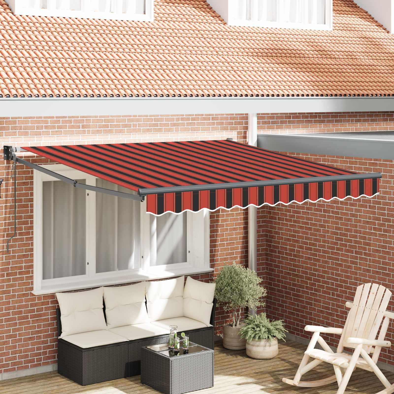 Store rétractable 350 x 250 cm orange et marron pour protection solaire de terrasse