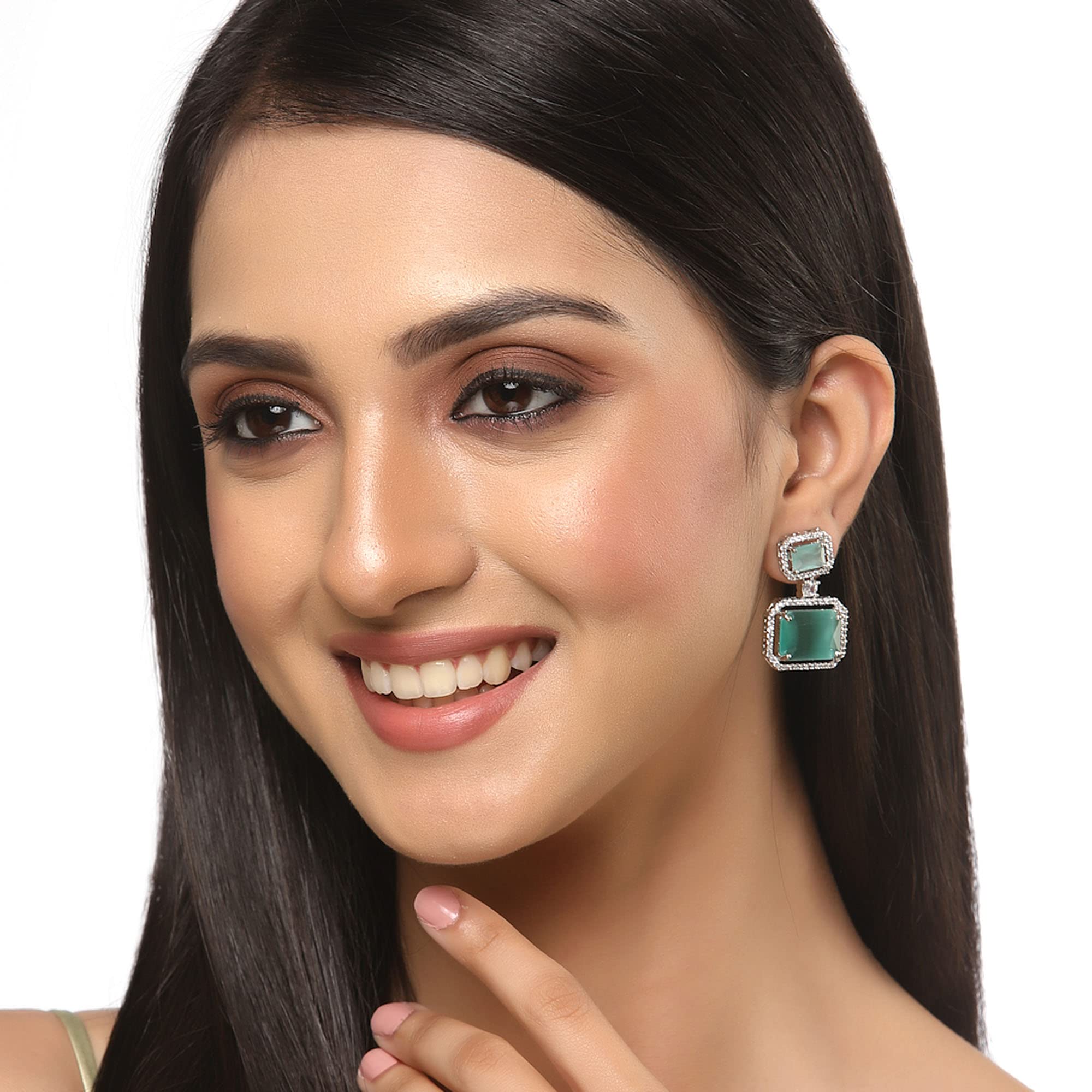 Oxidised American Diamond Drop Earrings