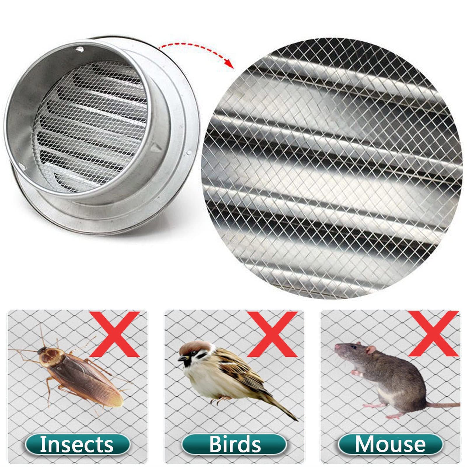 Grille De Ventilation en Acier Inoxydable, Mural Bouches D'aération Grille D'aération pour Cuisine Salle De Bain, Facile À Installer Ronde Couvercle De Ventilation Sortie D'évacuation