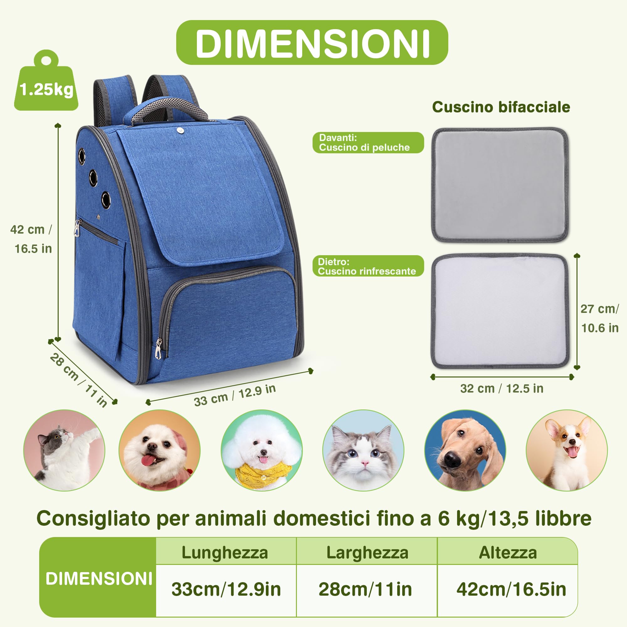 ALLSOPETS Zaino per Cani, Trasportino Gatto Zaino Pieghevole e Traspirante per Cani e Gatti con Tendine Parasole Ideale per Viaggi Escursioni e Campeggio (Blu Reale)