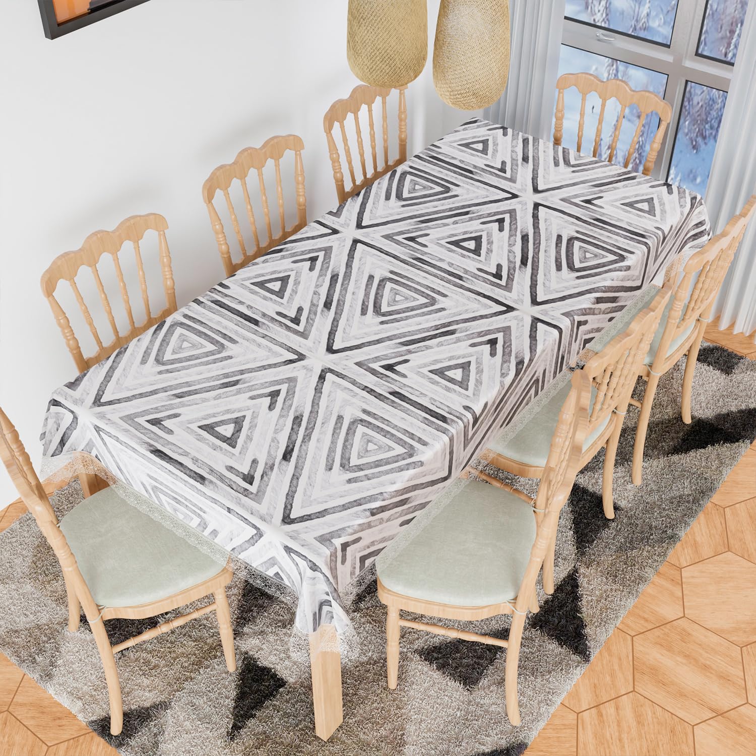 Kuber Industries Dining Table Cover | PVC 8 Seater Table Cloth Cover | Triangle Table Cover | Table Cover for Dining Table | 60x108 Inch | DTC | Gray
