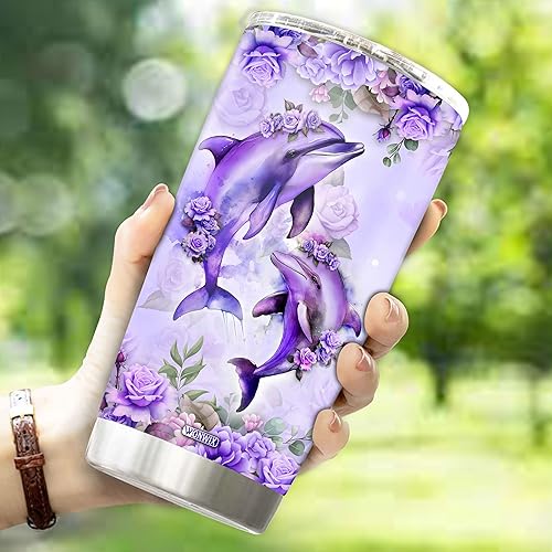 Miniatura 3 de Vaso personalizado de delfín, taza de café con nombre personalizado de delfines, regalos para mujeres y niñas, taza de agua personalizada de 20