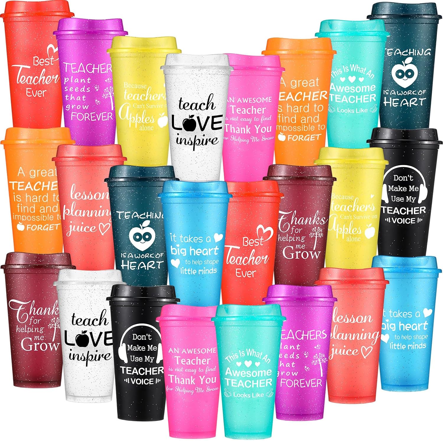 Funnymoom 24 Pcs Graduation Teacher Gifts 2026 End of Year Thank You Gift for Teacher Employee 16 oz Plastic Coffee Cup with Lid Inspirational Tumbler Graduation Appreciation Gift for Coworker Staff