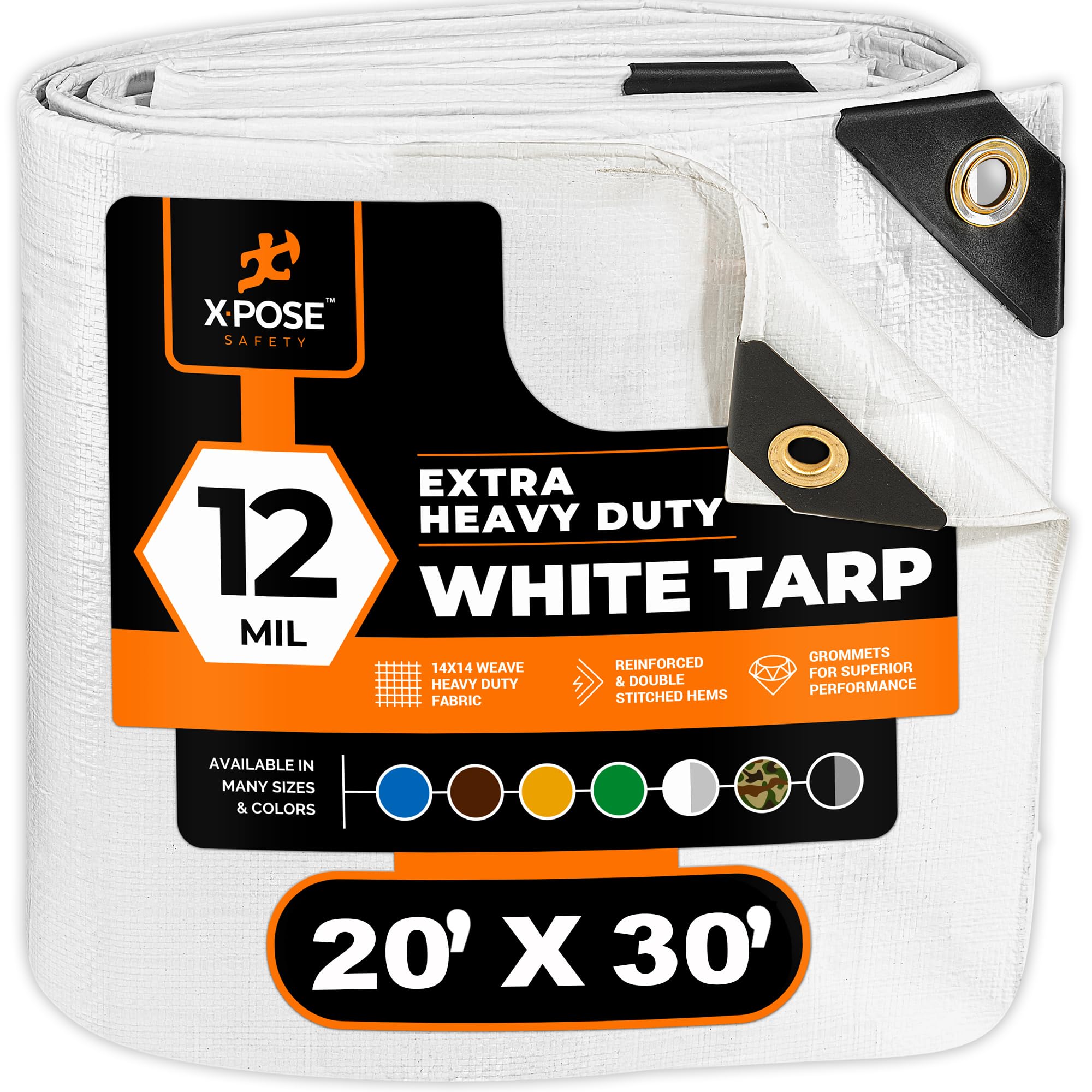 Heavy Duty White Poly Tarp 20' X 30' - Multipurpose Protective Cover - Durable, Waterproof, Weather Proof, Rip and Tear Resistant - Extra Thick 12 Mil Polyethylene - by Xpose Safety