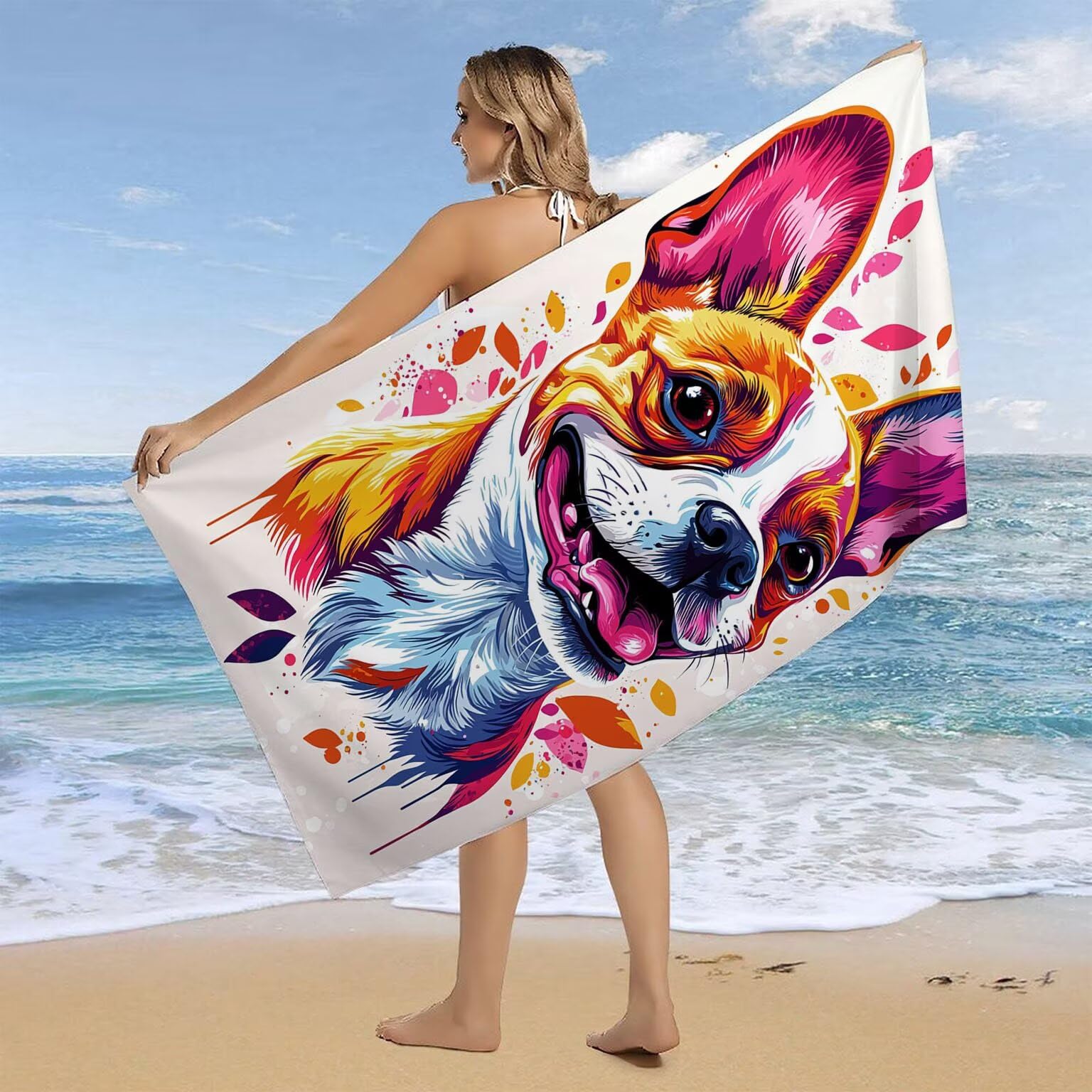 Telo Mare Microfibra Asciugamani Teli da Spiaggia Asciugamano Palestra 2 Set Antisabbia 100 x 200 cm xxl Donna Accessori Mare Telo Mare Grande per Piscina Bagno Travel Regali (Animali cani) U-890