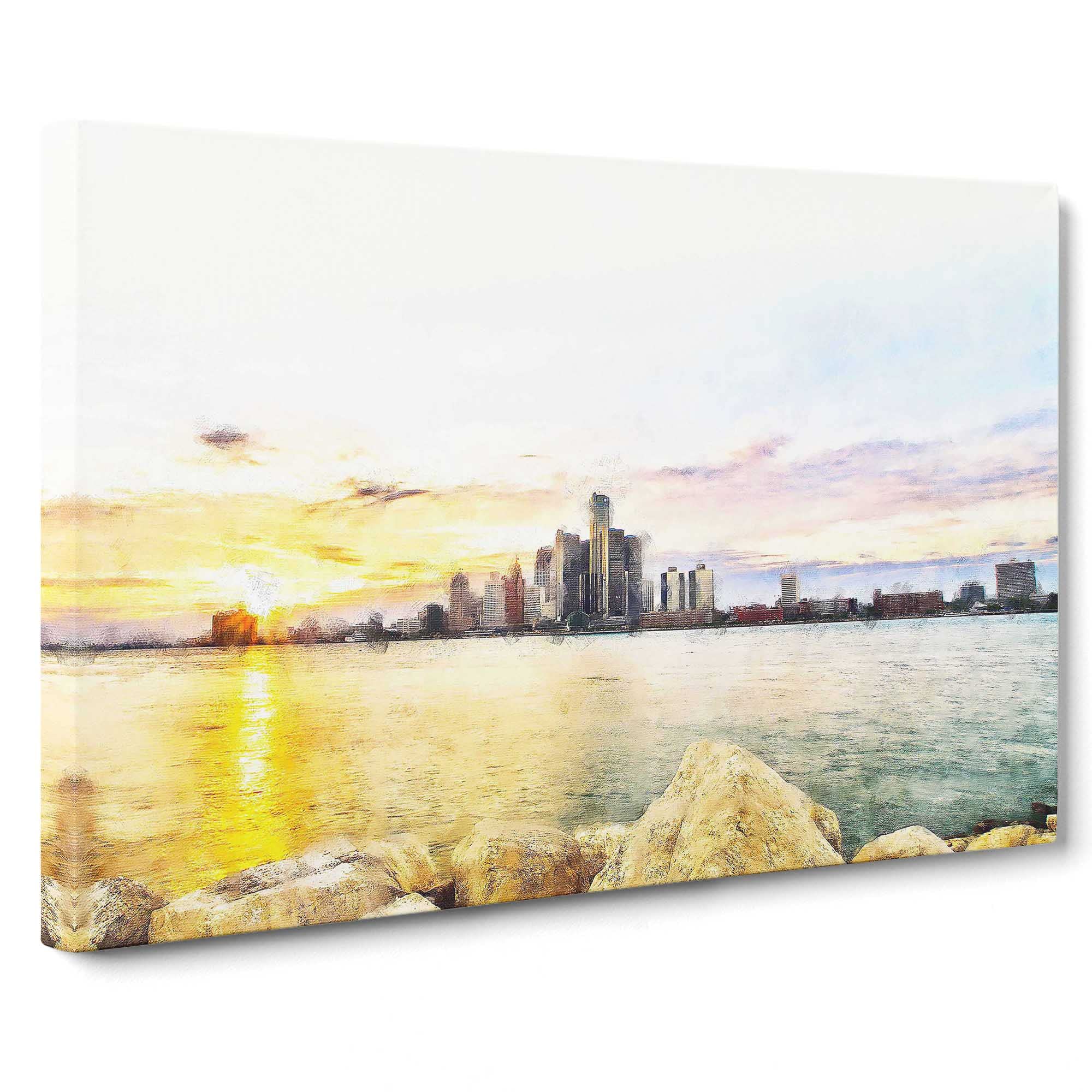 Sunrise Over The Detroit Skyline Canvas Print, Mixed, 25L x 50W cm