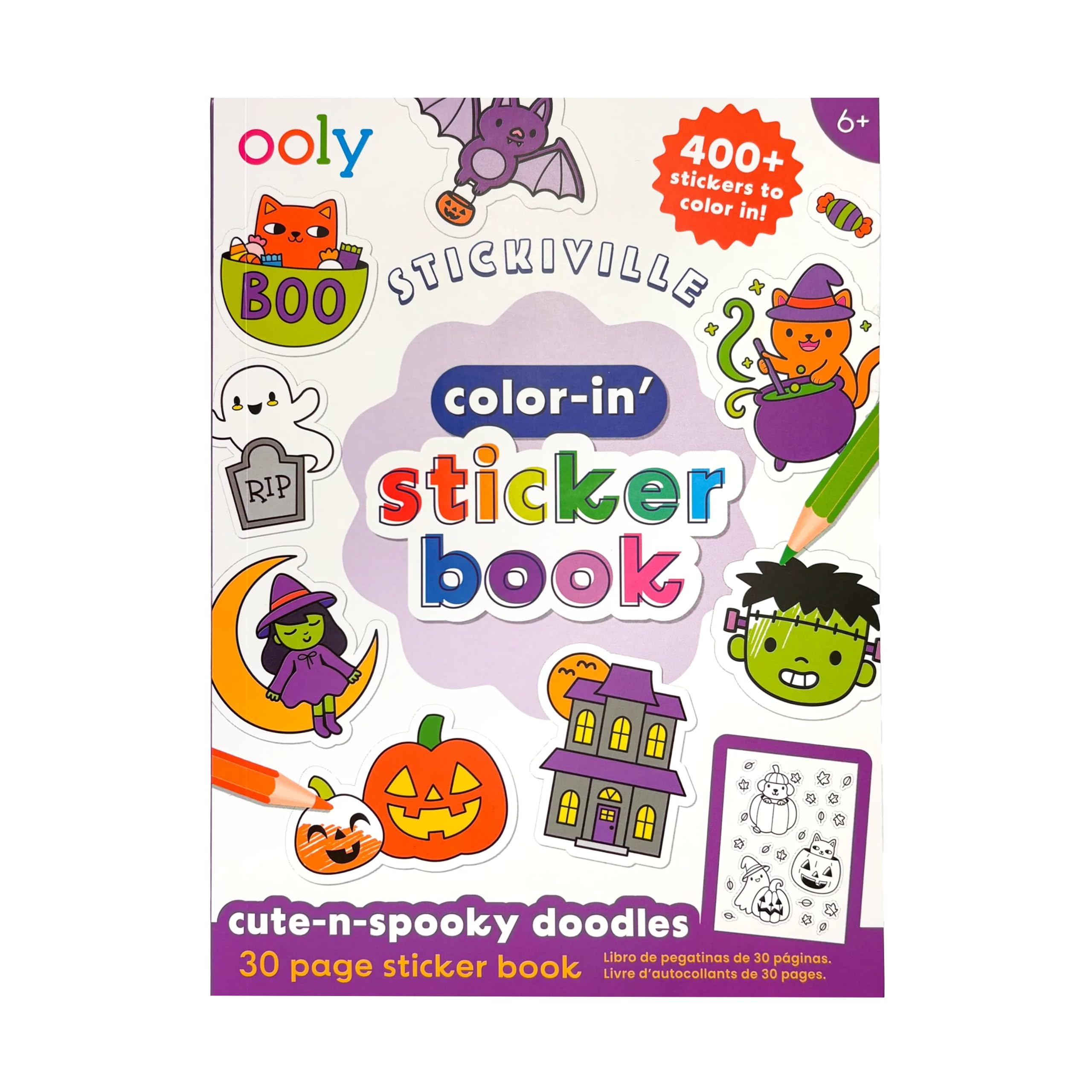 OOLY Stickiville Cute Halloween Coloring Sticker Book for Kids, 30 Pages