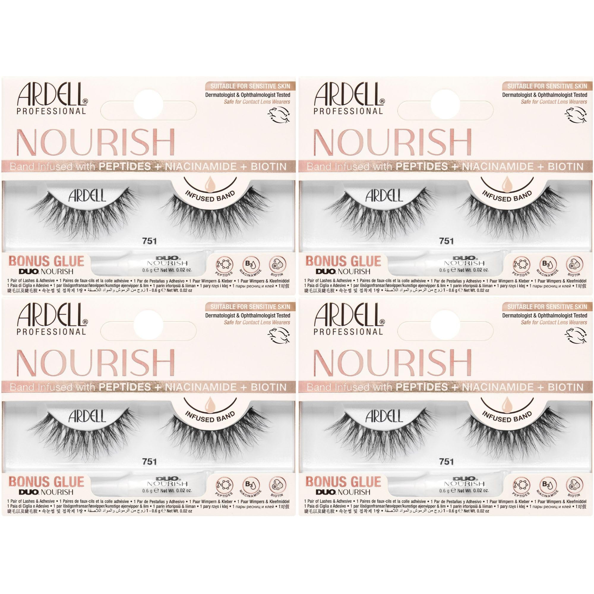 Ardell Nourish Lashes 751 False Eyelashes with Peptides Biotin Infused Band Lash Glue Included Natural Wispy Strip Lashes