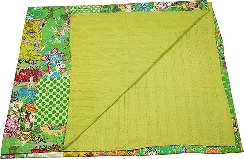 Vista 64 de Marubhumi Edredón tradicional indio de algodón puro, estampado de cachemira, colcha Kantha multicolor (multicolor-22, individual (60 x 90 pulgadas)