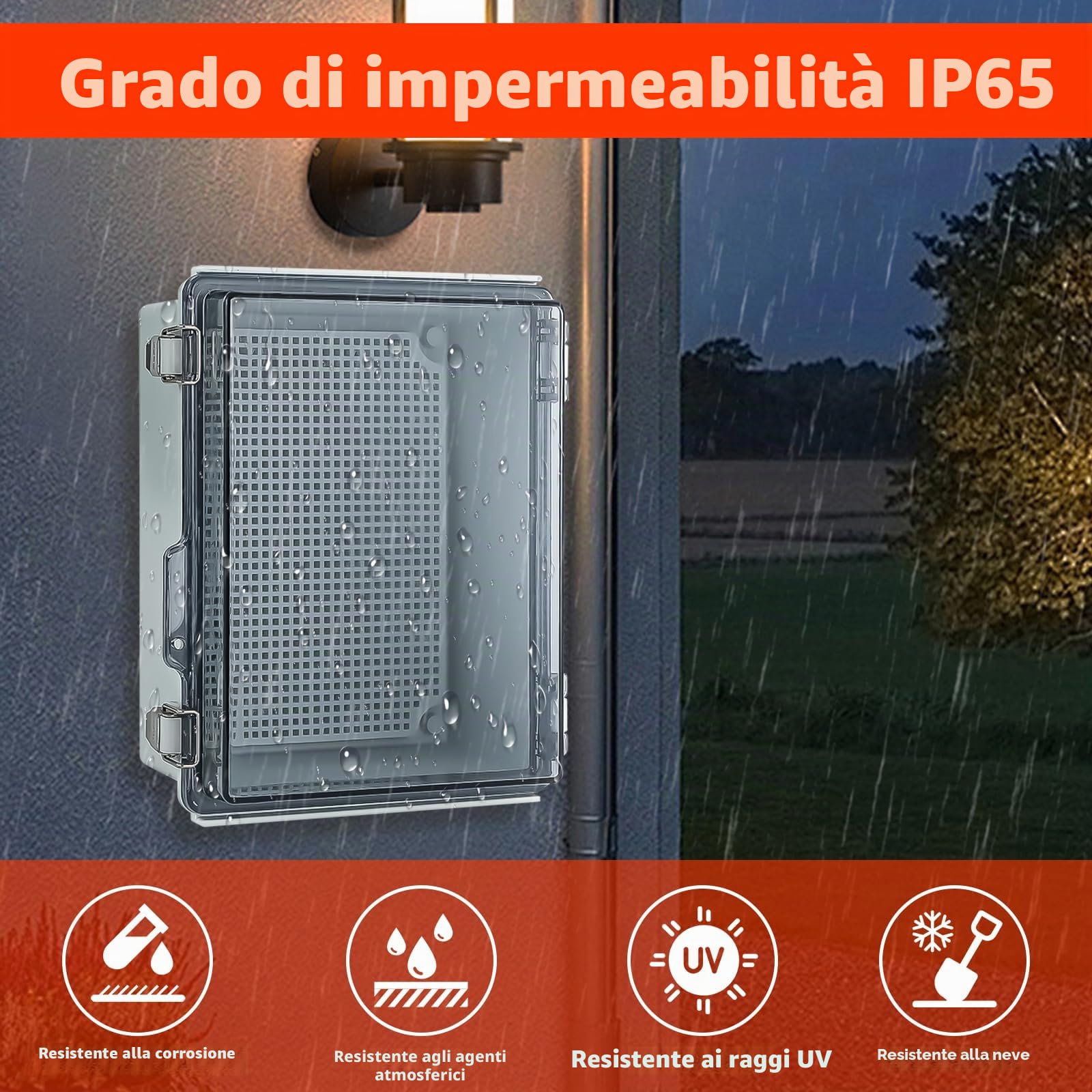 Scatola di giunzione impermeabile IP65 per esterni alloggiamento industriale armadio trasparente esterno con accessori montaggio a parete e serratura (29x19x14 cm)