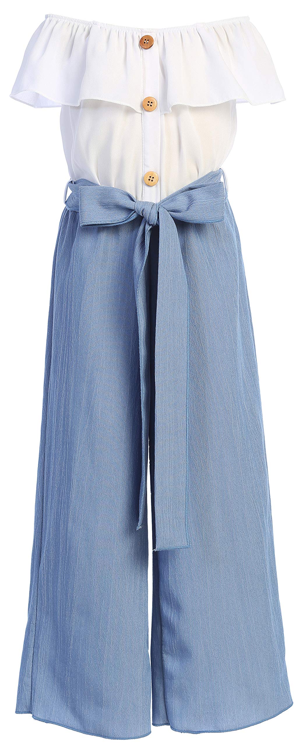 BluNight CollectionLittle Girls Sleeveless Relax Fit Jumpsuit Chiffon Belt Floral Romper Jumpsuit