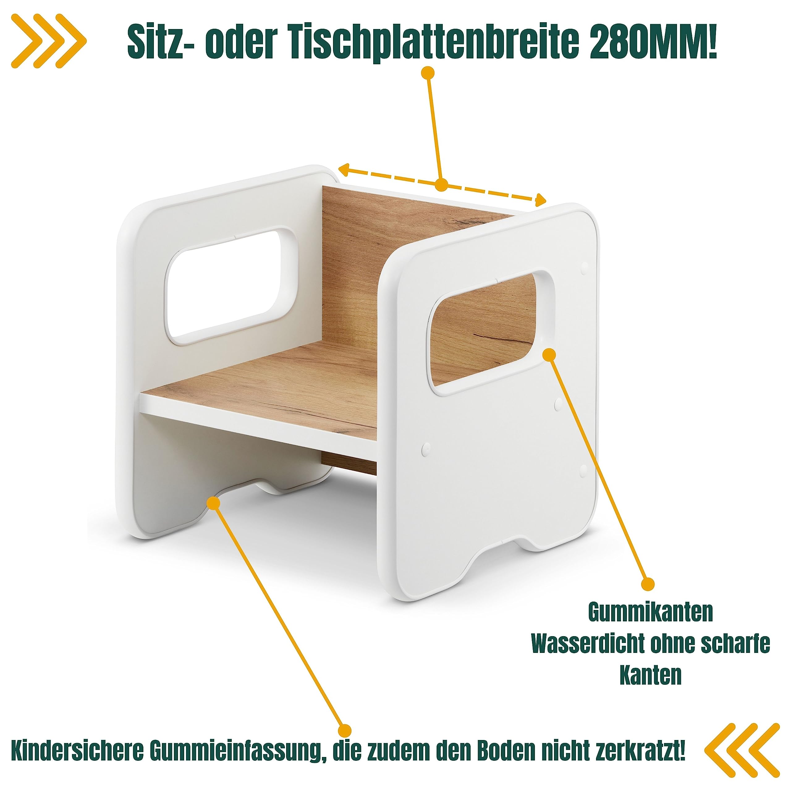 defiPad Sitzhocker für Kinder | Stylisch Wendehocker | Kindersessel ab 1 Jahr | Babystuhl Hocker Holz | Der Stuhl kann in einen Tisch verwandelt Werden | Montessori Kinderzimmer |