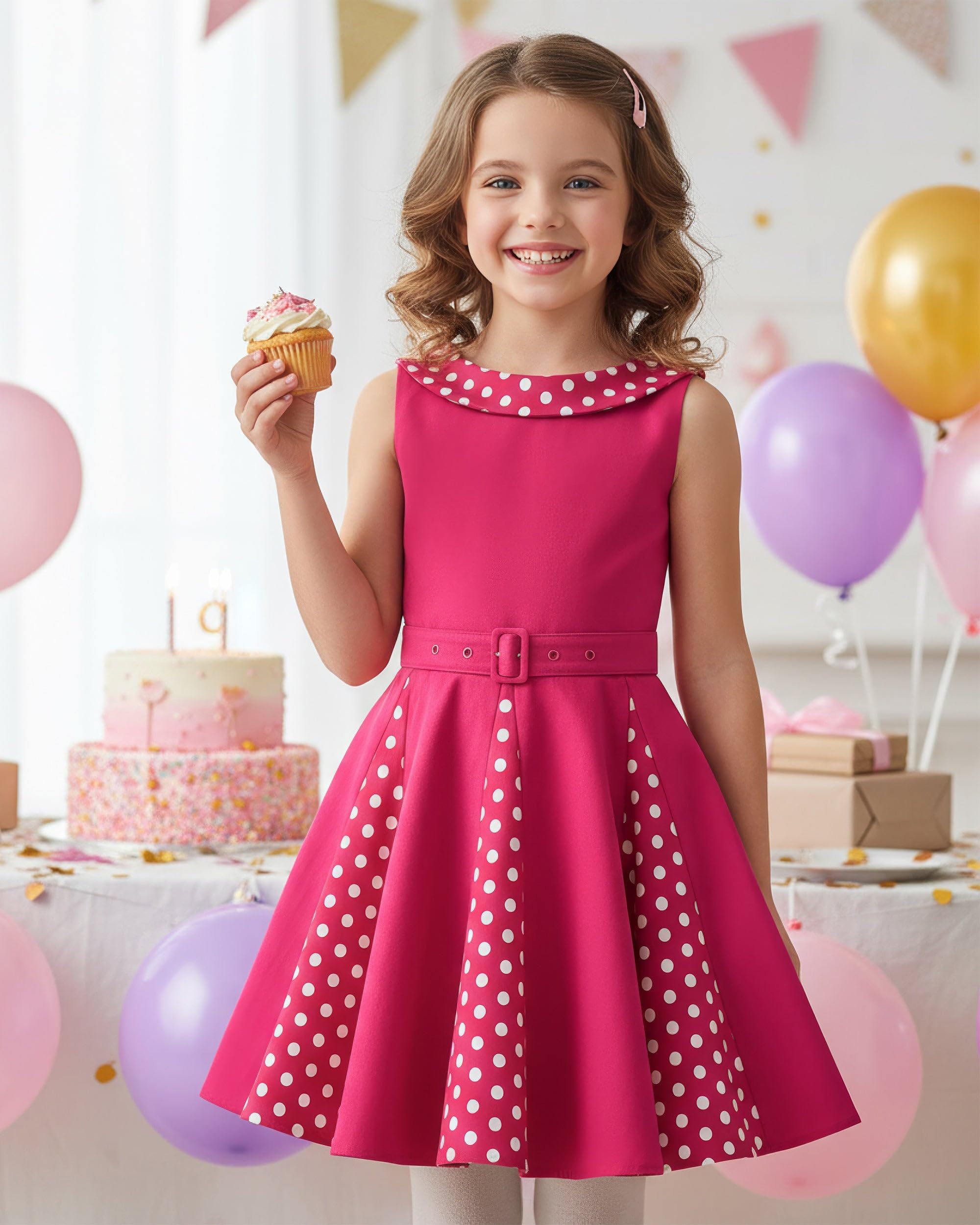 BlackButterfly Mädchen Kleid Alexia Punkte | Tellerrock, U-Boot-Ausschnitt, Kontrasteinsatz Am Rock, Gefüttert, Reißverschluss Hinten, Gürtel, 3-14 Jahre