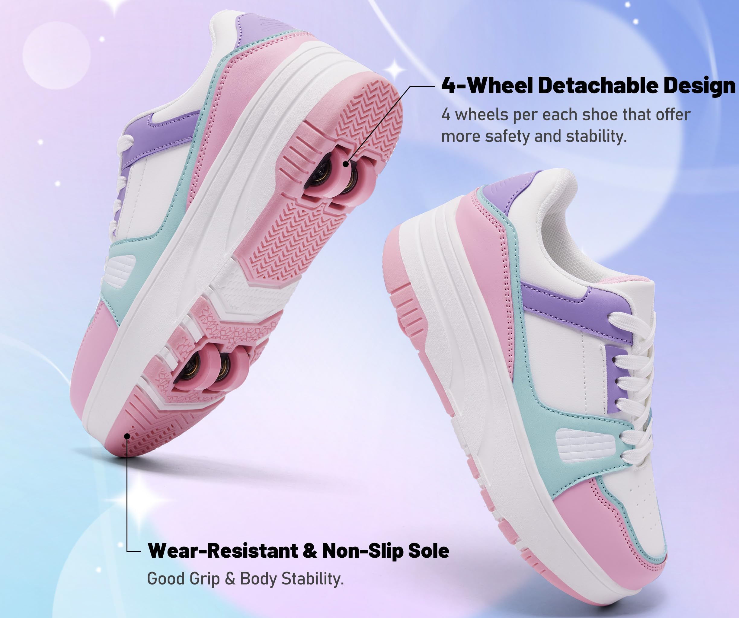 ANEFUN Ragazzi Ragazze Scarpe con Ruote Pattini Pattinaggio Bambini Pattini a Rotella Scarpe con 4 Ruote Rimovibili Comfort Sport Outdoor per Bambini
