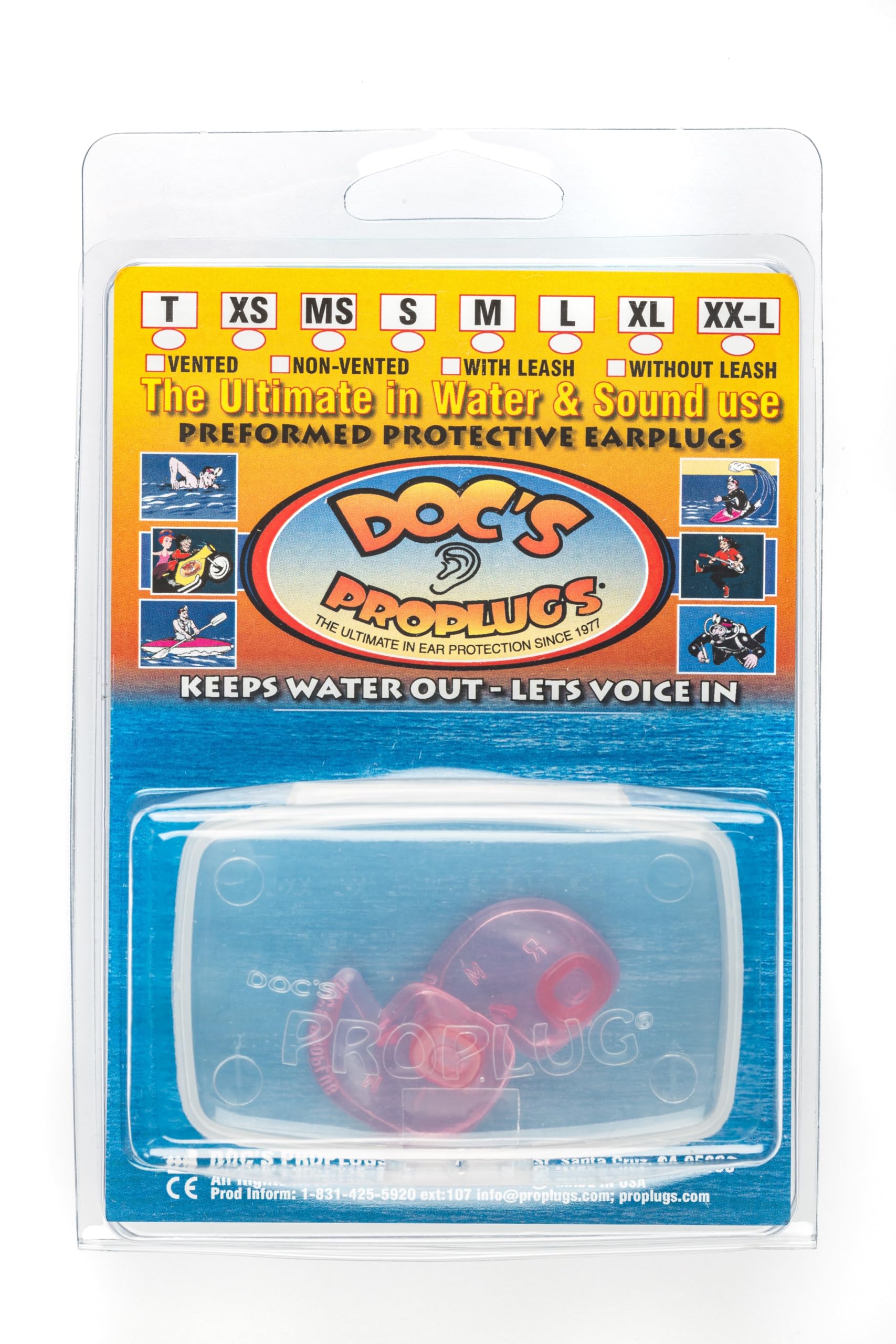 Small – Non-Vented Doc’s Proplugs – Pink – Non-LEASHED – Reusable Earplugs for Swimming, Bathing, Light Industrial Use | Blocks Water, Noise, & Irritation | Includes Case | Made in USA