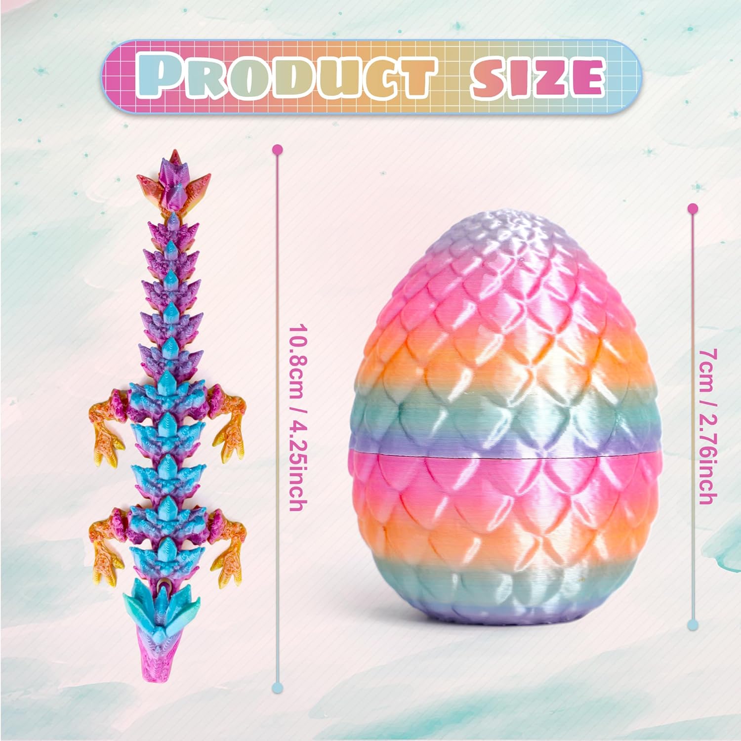 Easter Basket Stuffers - 6PCS 3D Printed Dragon Eggs with Dragon Inside, Mini Easter Egg Articulated Crystal Fidget Toy, Home Office Decor Executive Gift, Surprise 3D Printed Animals Toy Set (Set A)