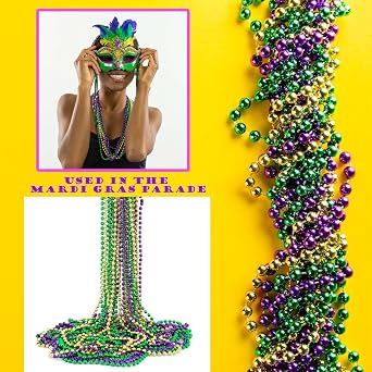 Mardi Gras Beads, 12PCS Metallic Bead Necklace Bulk, Beaded Necklace Costume Women Men Stuff, Festival Parade Throw Accessories for Wedding Birthday Celebrations