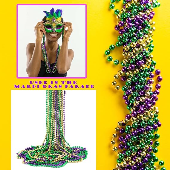 Mardi Gras Beads, 12PCS Metallic Bead Necklace Bulk, Beaded Necklace Costume Women Men Stuff, Festival Parade Throw Accessories for Wedding Birthday Celebrations