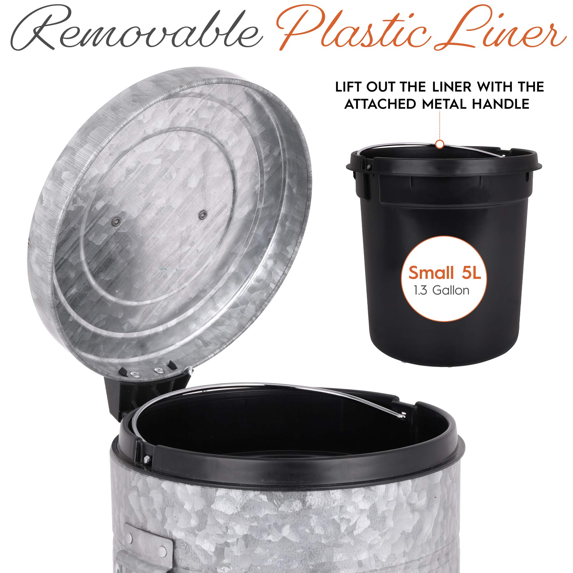 Autumn Alley Galvanized Bathroom Trash Can with Lid | Small 5L, 1.3 Gallon Bathroom Garbage Can | Adds Charm to Your Farmhouse Bathroom | Rustic Bathroom Accessories