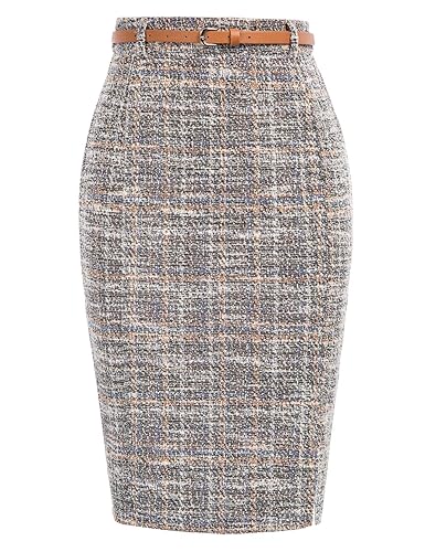 Kate Kasin Women's Tweed Pencil Skirt Knee Length High Waisted