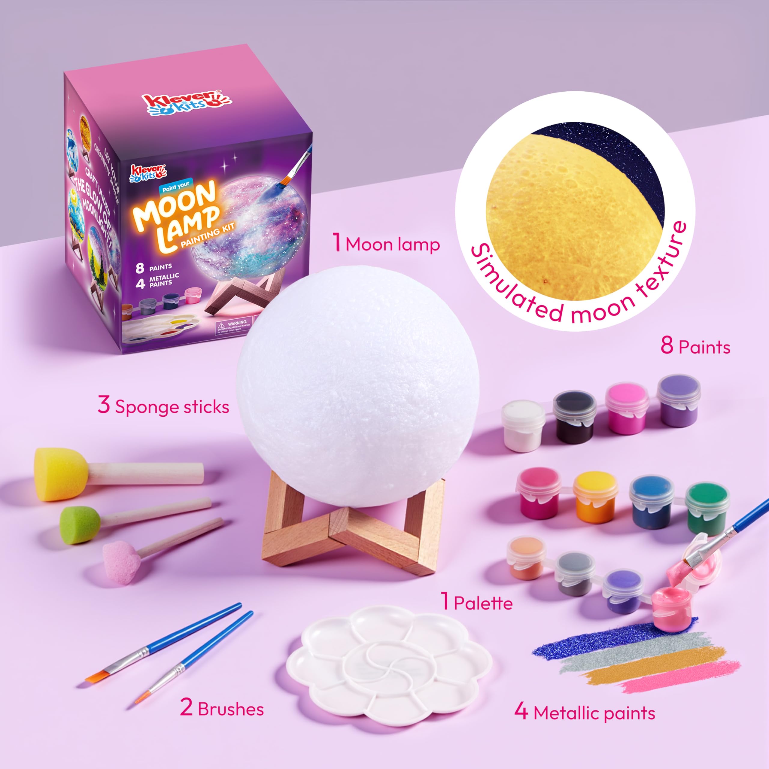 Klever Kits Set di artigianato Set di pittura per lampada lunare, Luce notturna per pittura 3D, Set di pittura per lampada lunare, Set di artigianato regalo di compleanno per ragazze 6-12 anni