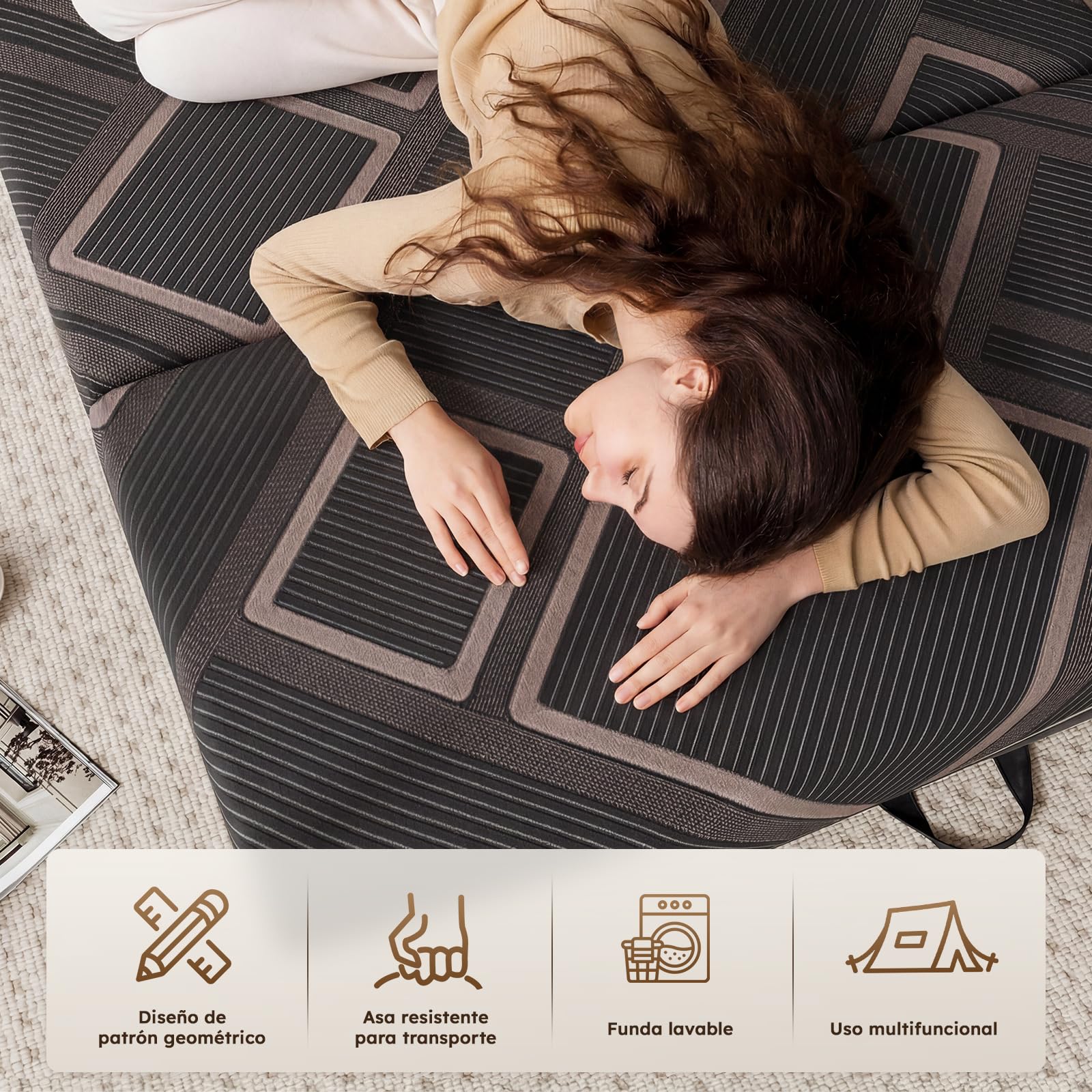 Vamcheer Colchón Plegable de 90 x 200 cm, 15 cm de Grosor, 3 Piezas, Plegable, Cama de Invitados, Funda Lavable, Cama de Invitados Plegable para Viajes y casa (90x200x15 CM)