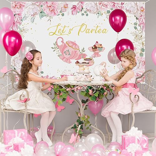 Miniatura 5 de Tegeme Let's Partea - Telón de fondo para fiesta de té, decoración de fiesta de té, fondo para ducha, cumpleaños, accesorio para fotos (7 x 5 pies,