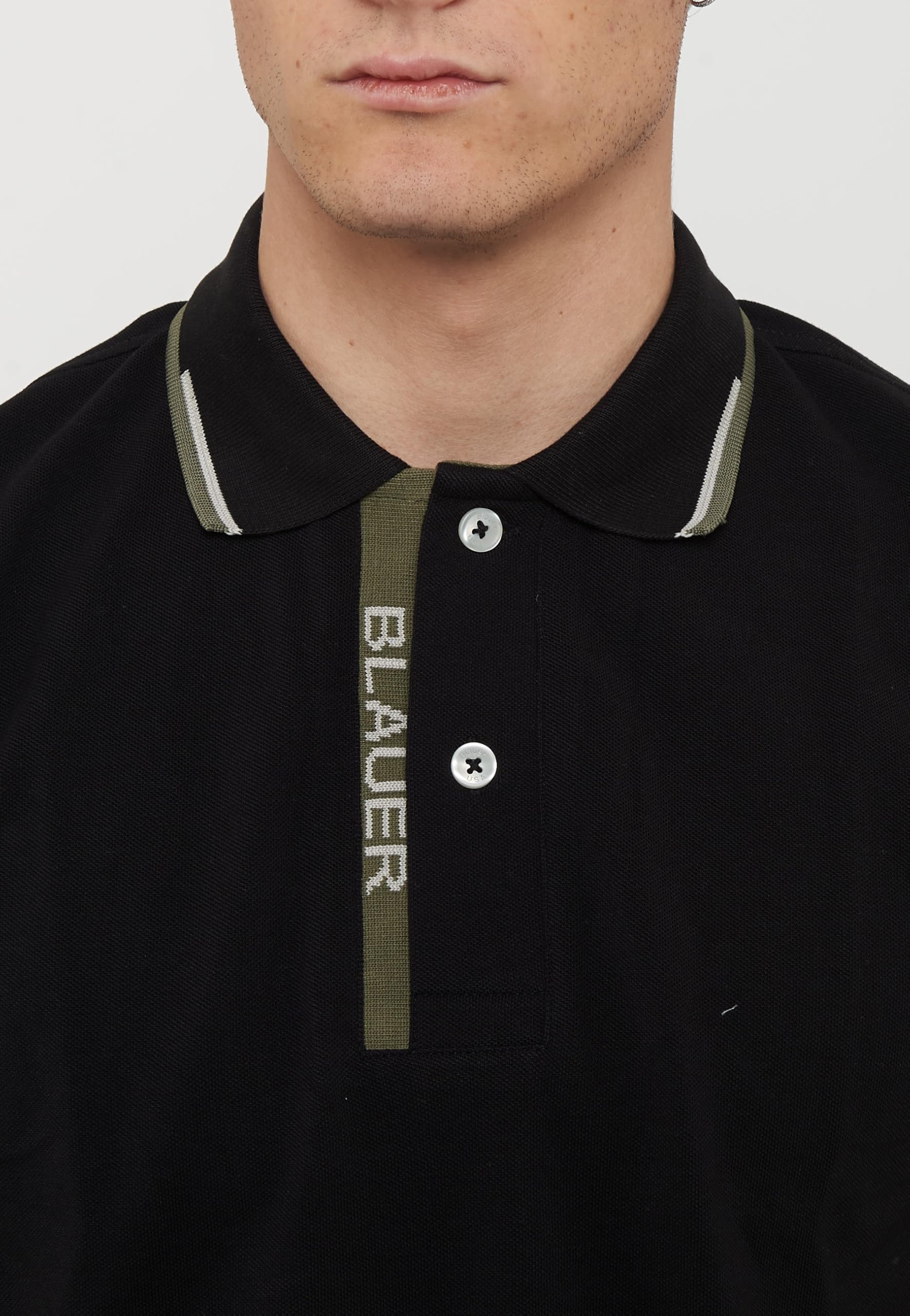 Blauer Polo Doppia Riga Logata Parkson