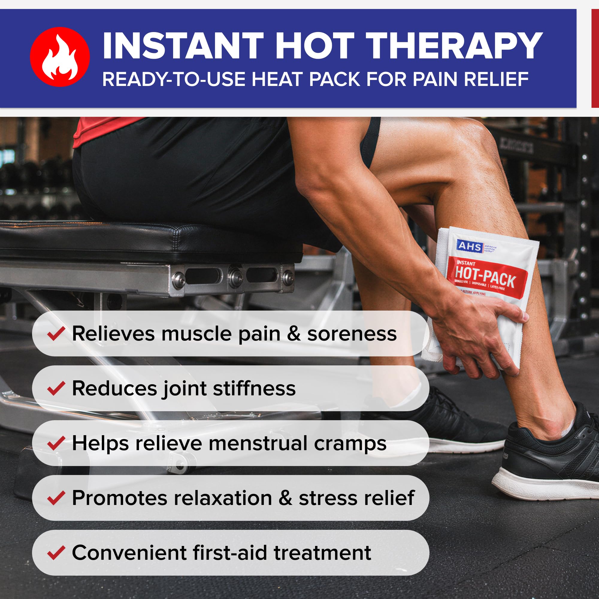 American Hospital Supply Instant Hot Pack 6 x 9 pulgadas, terapia de calor rápida de un solo uso para aliviar el dolor, compresa caliente portátil, caja de 24