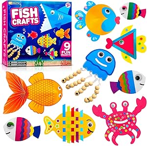 Arts and Crafts for Kids Ages 3-5, Craft Your Own Fish Characters Kit Includes Supplies &amp; Instruction, Great Craft Project for Toddlers.