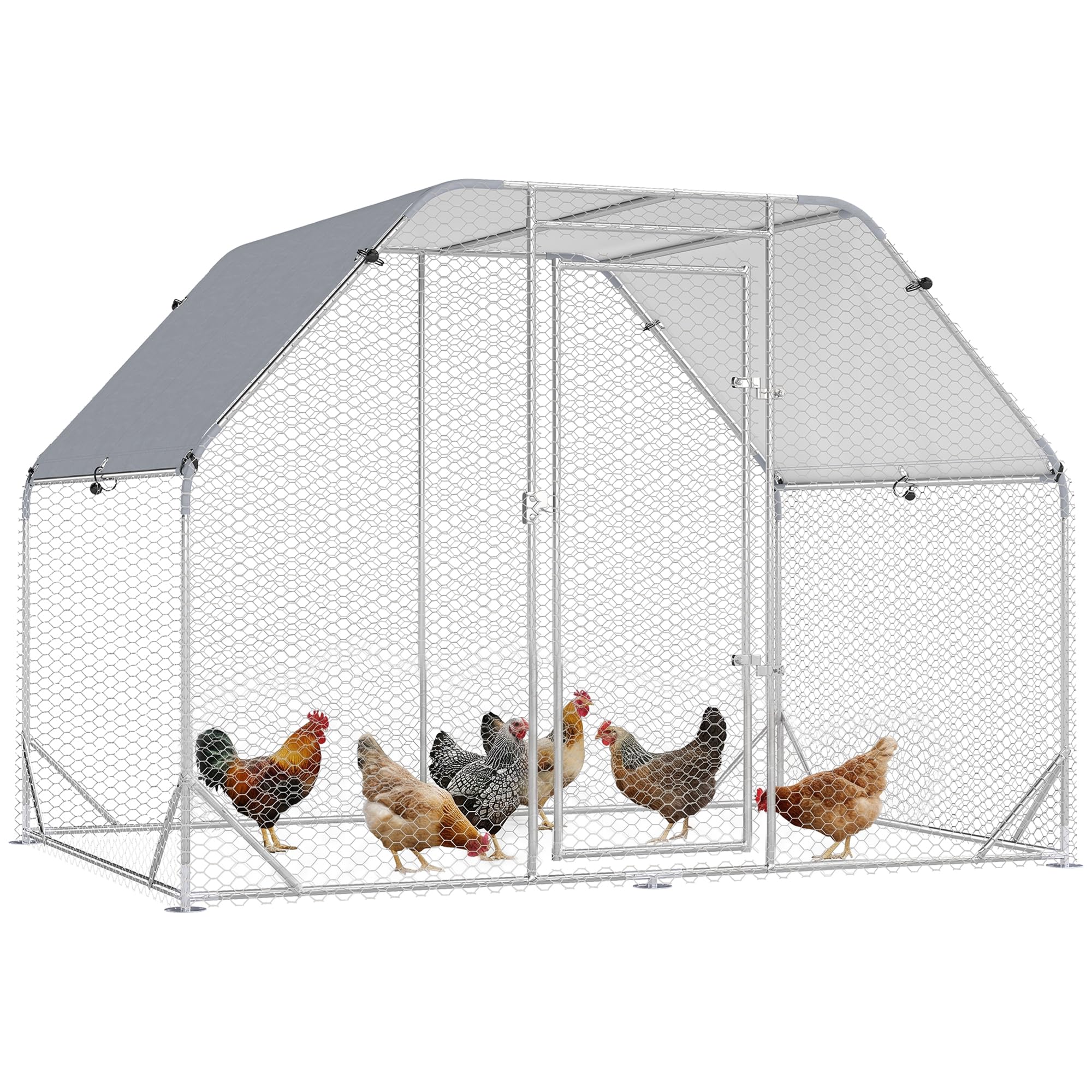 PawHut Recinto per Galline con Telo di Copertura, Pollaio per Galline con Serratura in Acciaio, 280x190x195 cm