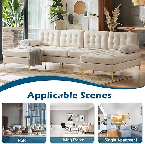 Miniatura 7 de VINGLI Sofá modular moderno en forma de U para sala de estar, sofá grande de 110 pulgadas con botones copetudo y diván doble para espacios pequeños