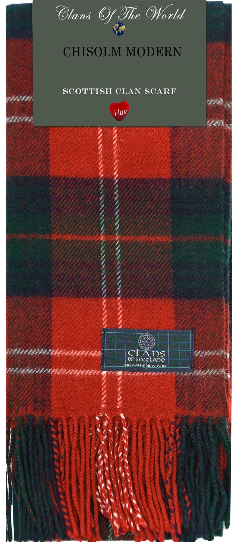 Chisholm Modern Tartan Clan Scarf 100% Soft Lambswool