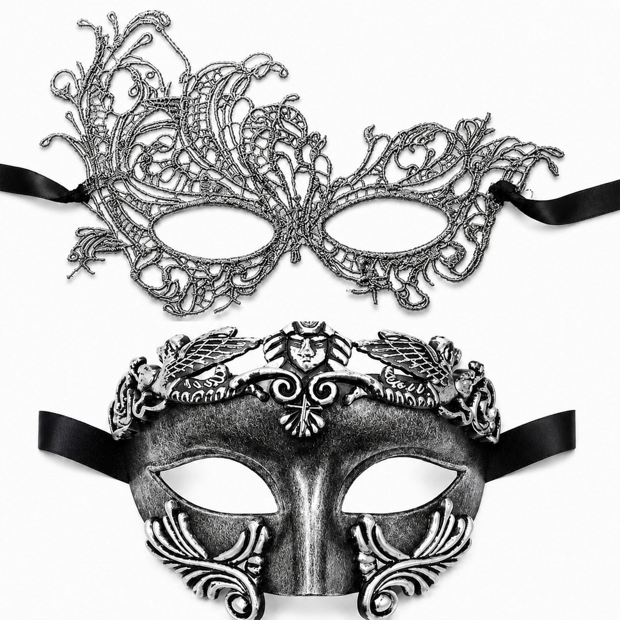 Poivgew 2 Piece Masquerade Masks for Men and Women, Roman RreeK Mask and Venetian Half Face Mask for Mens Fancy Dress Costume Halloween Party