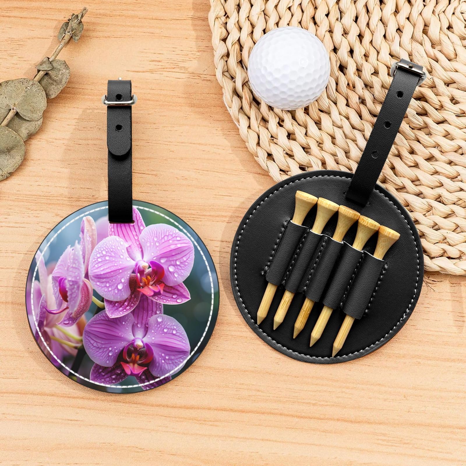 Malaysian National Flower Black Golf tee Storage Bag - Durable and wear-Resistant Golf Accessories