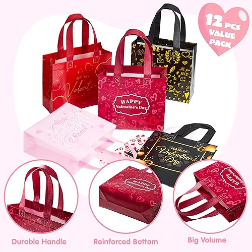 Miniatura 3 de JOYIN 12 bolsas de regalo no tejidas para el día de San Valentín con 6 diseños para niños, regalos de fiesta, premios de intercambio de aula, bolsas