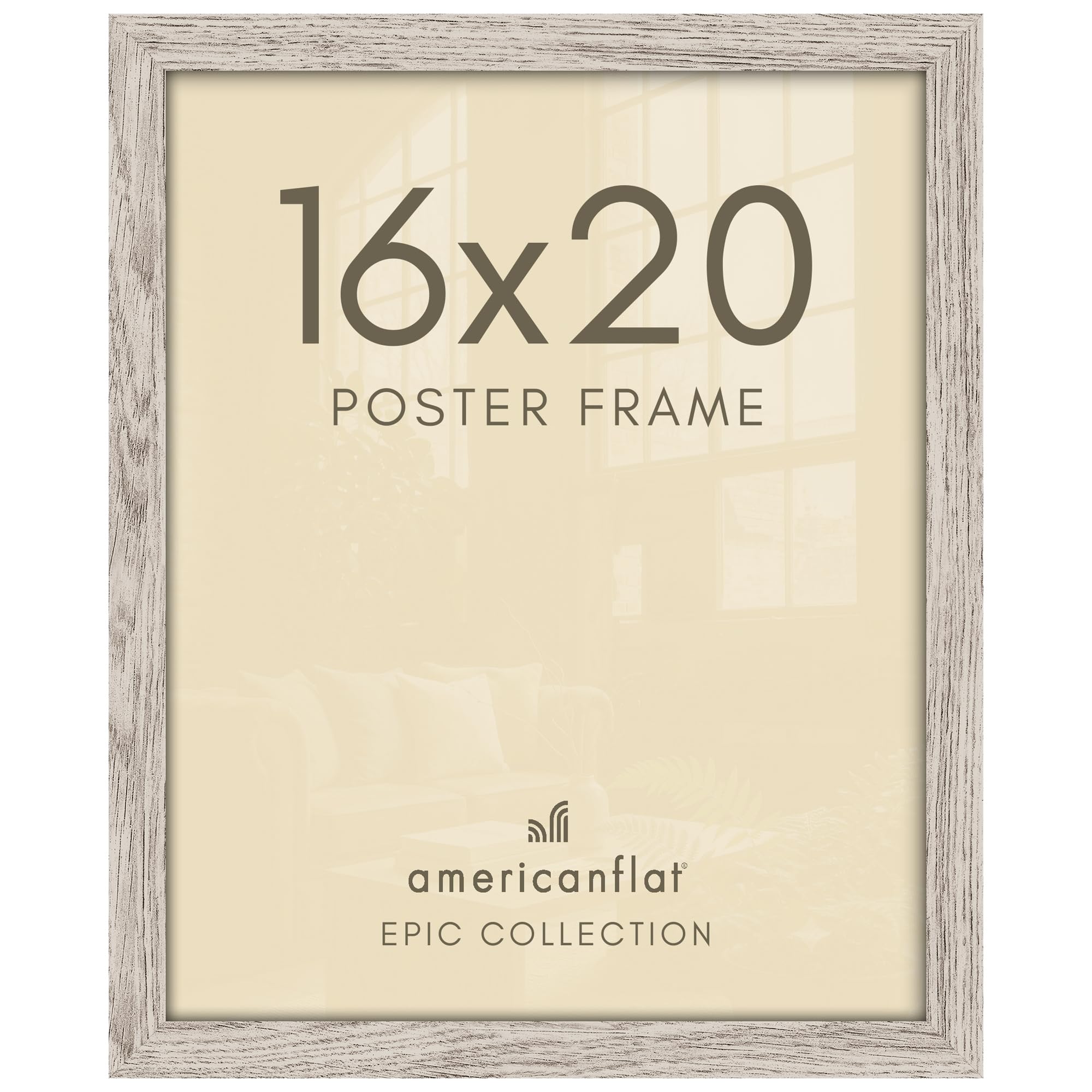 Americanflat 16x20 Poster Frame - Driftwood Engineered Wood with Polished Plexiglass - Wide Picture Frame for Vertical or Horizontal Wall Display - Epic Collection - Driftwood