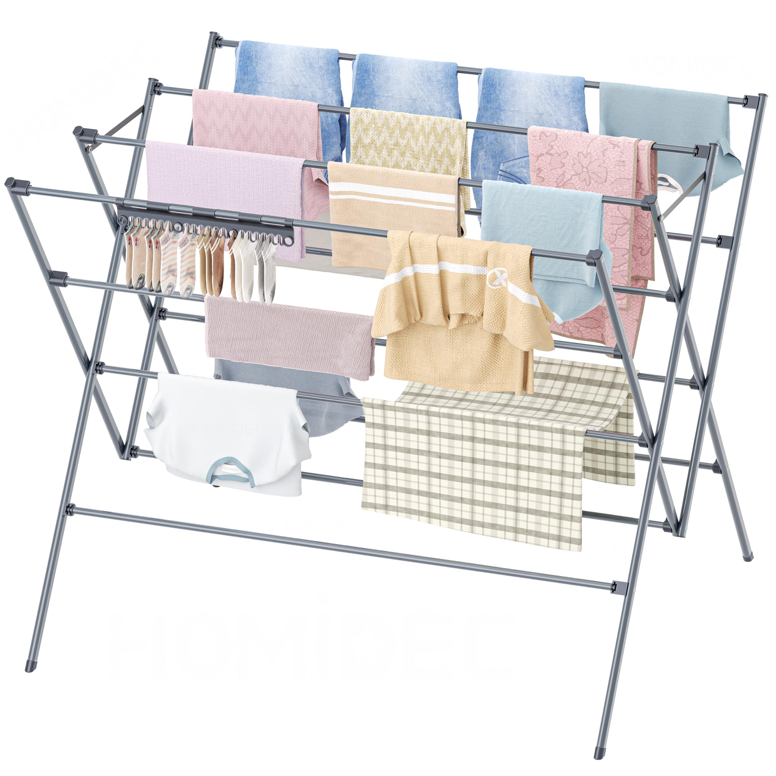 Clothes Airer, Foldable Clothes Drying Rack with Sock Clips and 90cm Poles