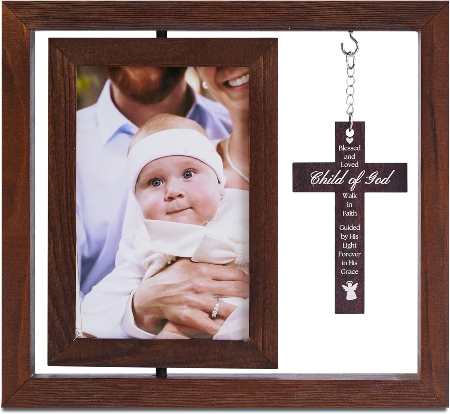 InnoBeta Baptism Gifts for Girls, Baby Baptismal Gifts, Dedication Gifts, Christening Gifts for Girls - Wood Baptism Picture Frame for Catholic, lds, Christian Baptism - 4"x 6" Photo, Wall & Tabletop
