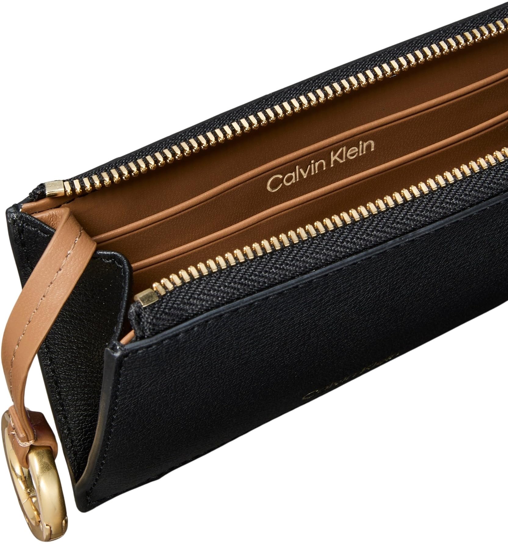 Calvin Klein Damen Kartenetui Logo Cardcase mit Reißverschluss Schwarz