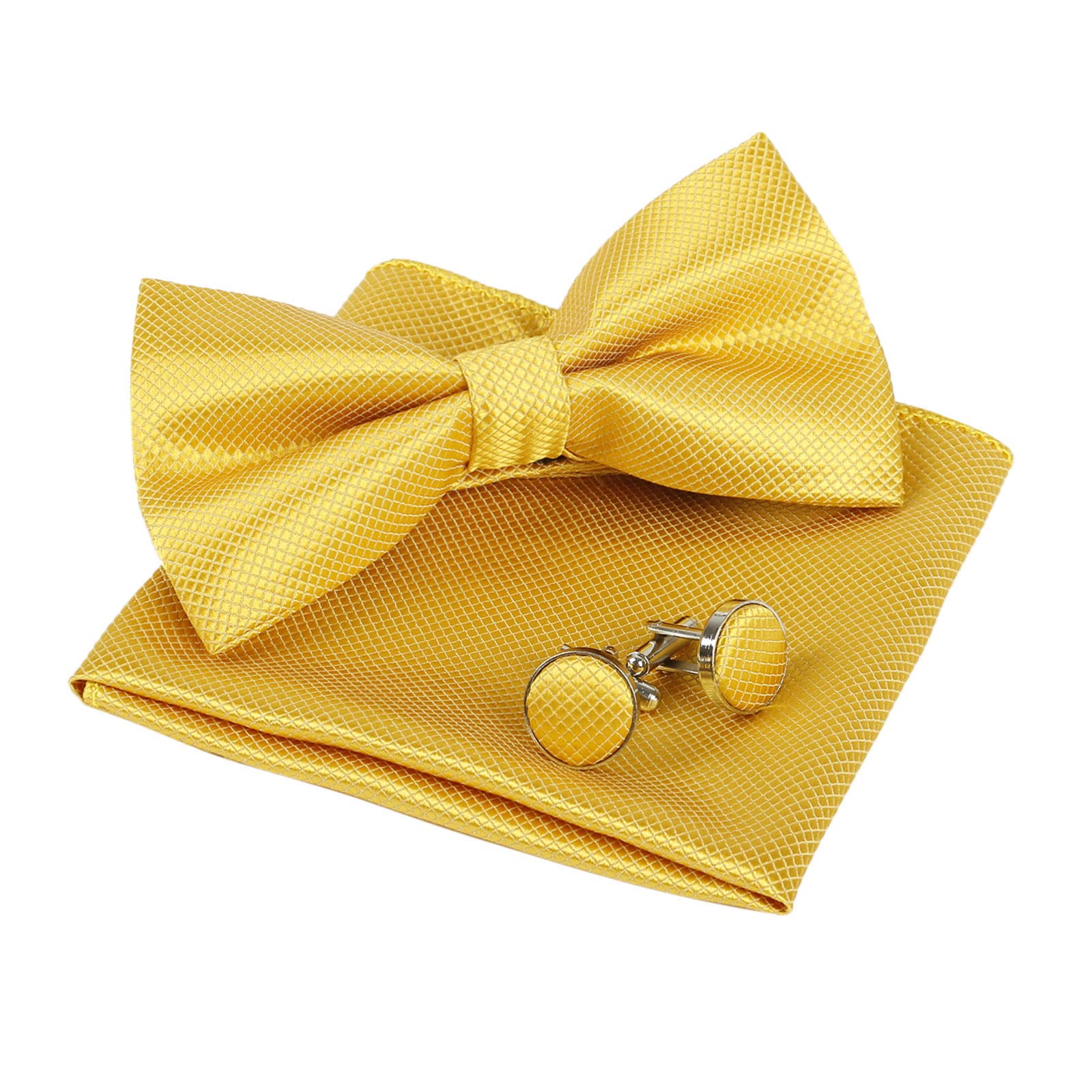 Alizeal Solid Pre-tied Bow Tie Cufflinks Hanky Set for Men Neck Wear, Gold