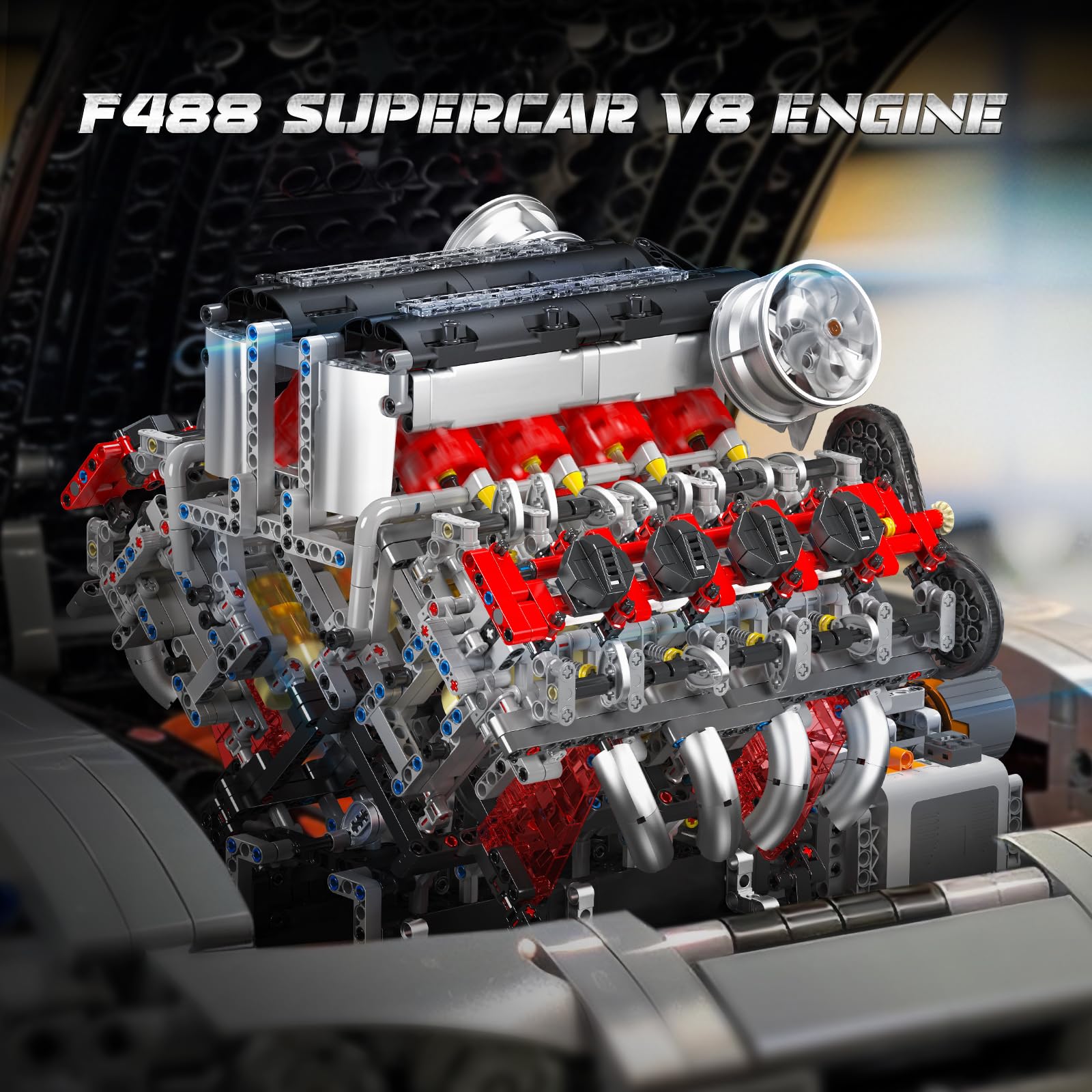 Mould King 10130 V8 Engine Model kit That Runs - Build Your Own STEM V8 Model Engine for Adults, 8-Cylinder Engine kit 3.9-Liter Twin-Turbo Engine, Mechanic Engineering Construction Set (2718 PCS)